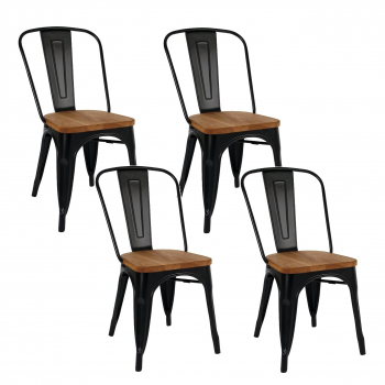 pack 4 sillas de metal Tolix con asiento de Madera para Comedor Bar LF5-01