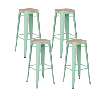 Pack 4 Taburetes Pisos de Metal Tolix con asiento de madera para Bar Comedor LF5-03W
