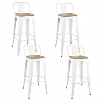 Pack 4 Taburetes Pisos Tolix Metal con respaldo y asiento de madera para Bar Comedor LF5-03HBW