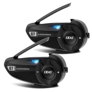 Pack 2 Intercomunicadores y Manos libres Bluetooth Radio FM 800m Ejeas Q2